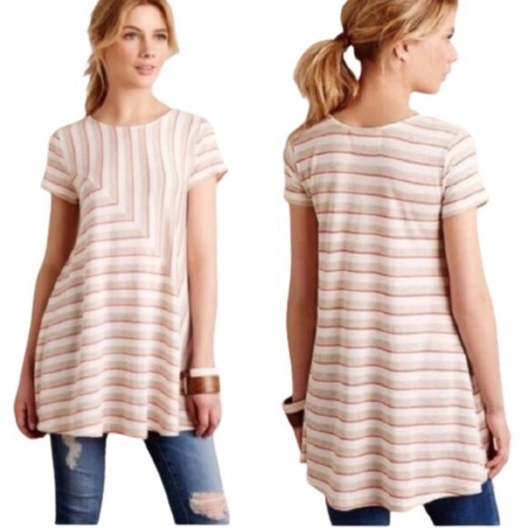 Anthropologie Puella  angled stripes Swing tee tunic top - Picture 2 of 10